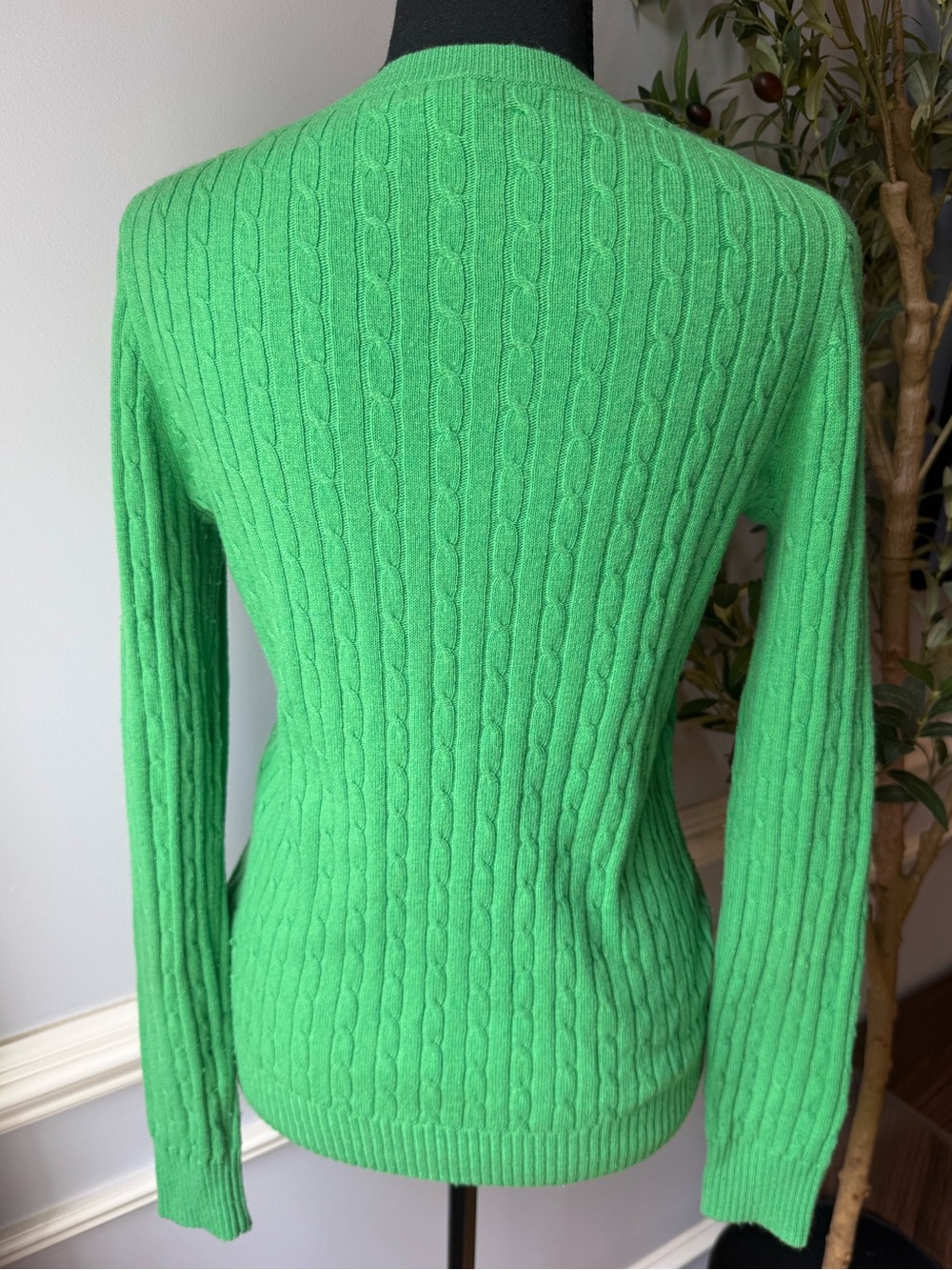 J.Crew Green Cable Knit Sweater Wool Cashmere Blend Crewneck Fitted Preppy Small - Picture 2 of 7